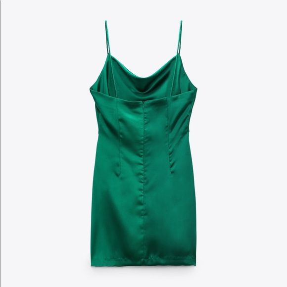 🌹NWT. Zara Satin Effect Green Ruched Mini Dress. Size S - Picture 8 of 13